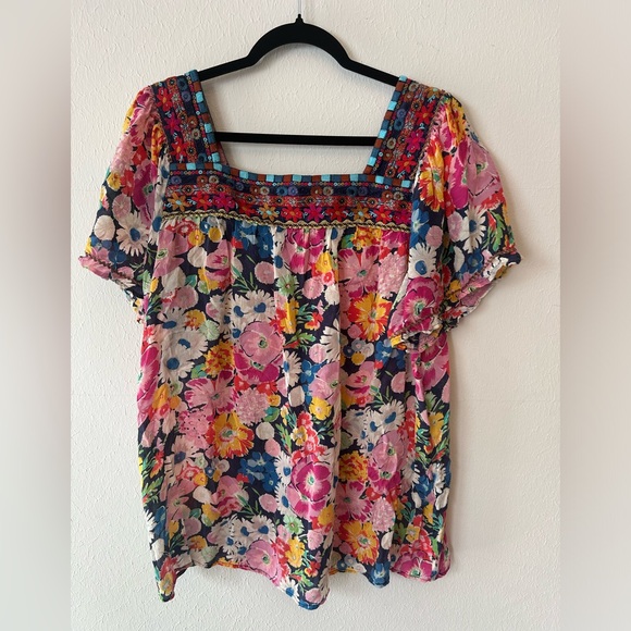 Johnny Was | Tops | Johnny Was Large Floral Embrodered Peasant Top ...
